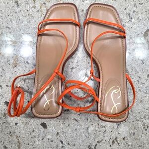 NEW Sam Edelman Orange Tan Strappy Sandals 9.5 Summer‎ Sexy Short Heel